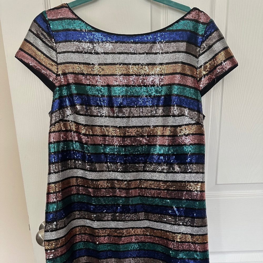 NWT Vince Camuto Multicolored Sequin Striped Lined Shift Dress
